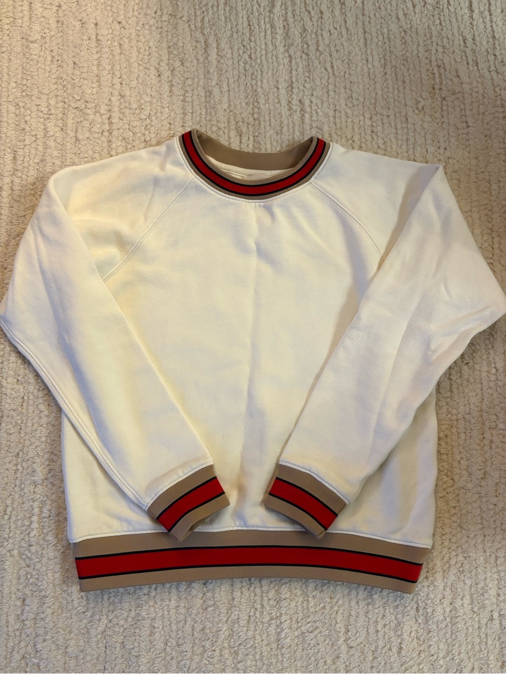 Aritzia Little Moon Cream Crewneck G U c ci :) Sweater Red and Tan Stripe